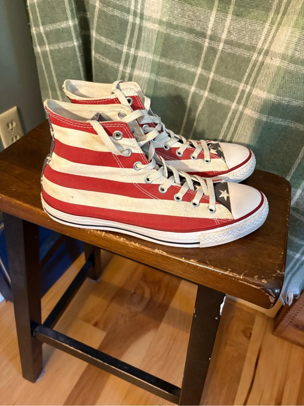 Converse Red and White Stripe High-Top Sneakers - Picture 3 of 8